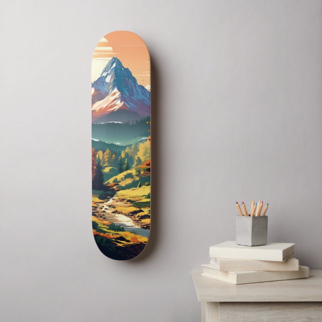 Nostalgic Anime Style Mountain Scene Skateboard (Wall Art)