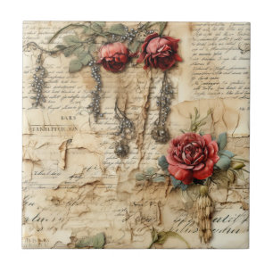 Nostalgic Antique Floral Love Letter Ceramic Tile
