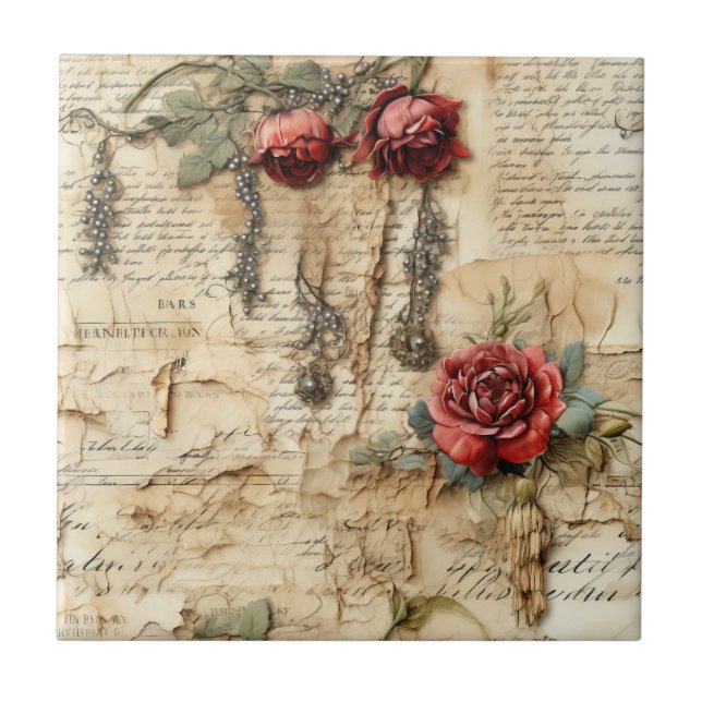 Nostalgic Antique Floral Love Letter Ceramic Tile (Front)