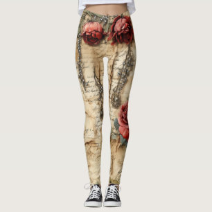 Nostalgic Antique Floral Love Letter Leggings
