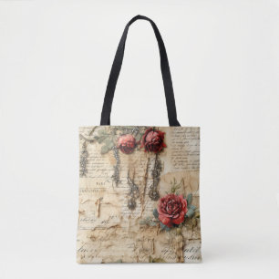 Nostalgic Antique Floral Love Letter Tote Bag