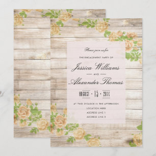 Nostalgic Apricot Roses On Wood Engagement Invitation