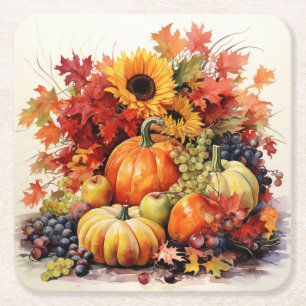 Nostalgic Autumn Colors: Foliage and Florals Square Paper Coaster