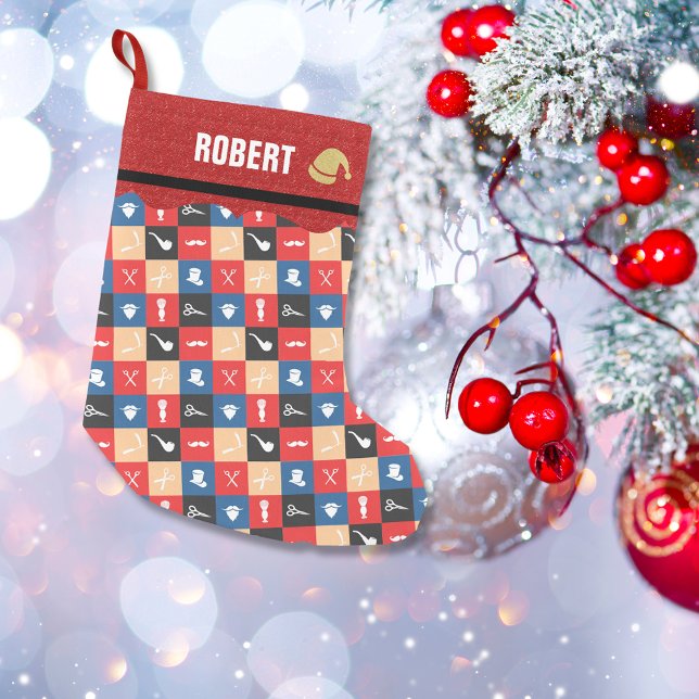 Nostalgic Barber Occupation | Faux Red Glitter Small Christmas Stocking (Creator Uploaded)