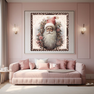 Nostalgic Black Santa with Pink Floral Elements Poster