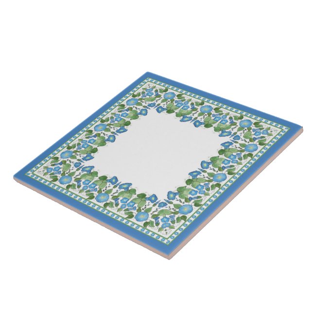 Nostalgic Blue Morning Glory Ceramic Tile (Side)