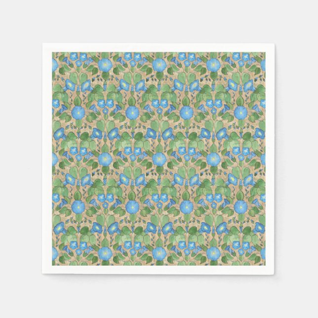 Nostalgic Blue Morning Glory Paper Napkins (Front)
