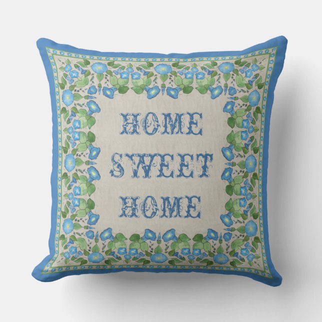 Nostalgic Blue Morning Glory Pillow or Cushion (Front)