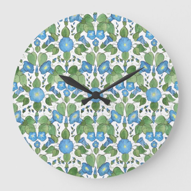 Nostalgic Blue Morning Glory Round Wall Clock (Front)