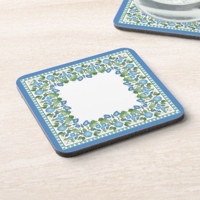 Nostalgic Blue Morning Glory Set of Coasters (Left Side)