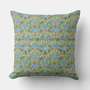 Nostalgic Blue Morning Glory Throw Pillow, Cushion