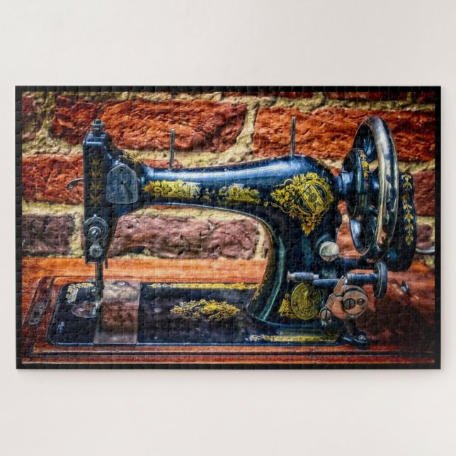 Nostalgic Blue Sewing Machine Jigsaw Puzzle (Horizontal)