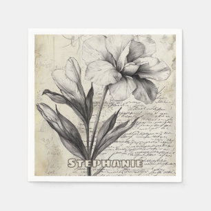 Nostalgic Brown Flower Sketch Antique Paper Napkin