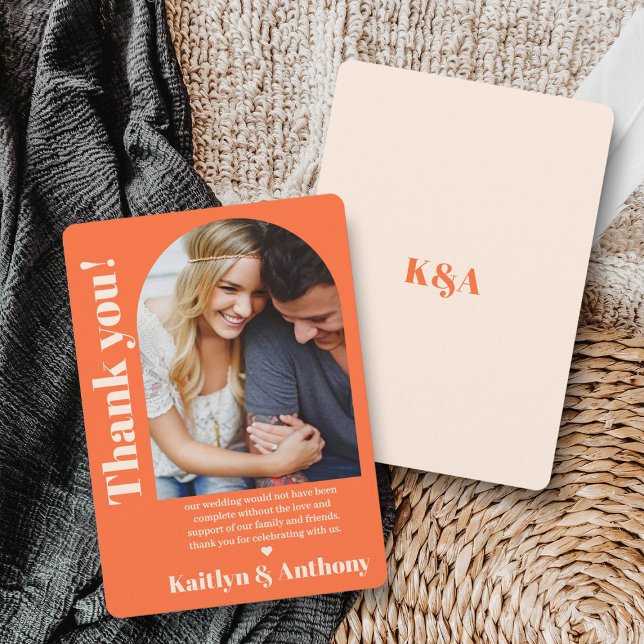 Nostalgic Charm Retro Wedding Photo Thank You Card (Creator Uploaded)