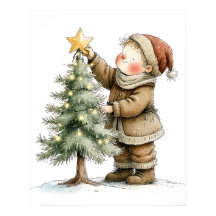 Nostalgic Child Decorating Christmas Tree