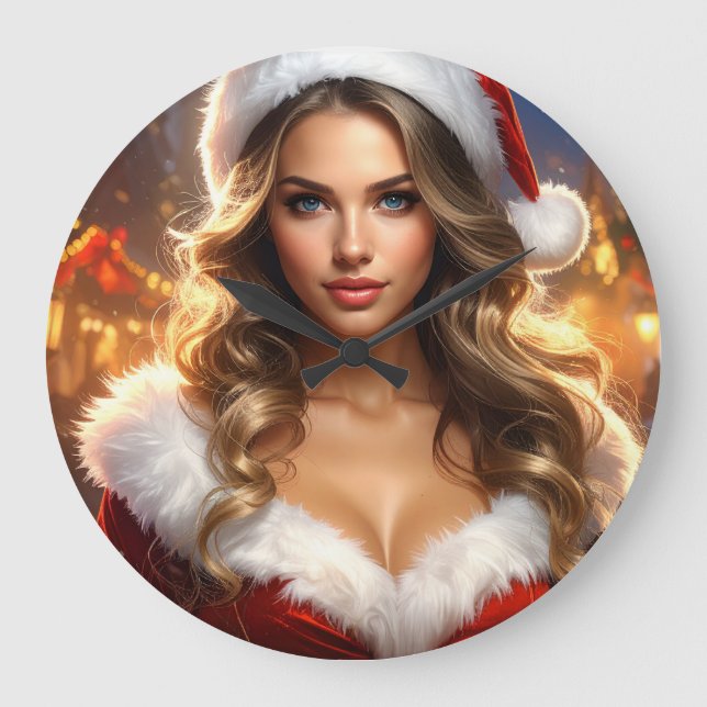 Nostalgic Christmas Santa Girl Large Clock (Front)