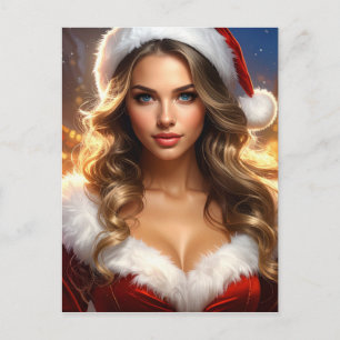 Nostalgic Christmas Santa Girl Postcard