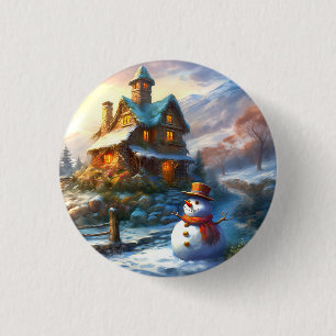Nostalgic Christmas Snowman Vintage Cottage 3 Cm Round Badge