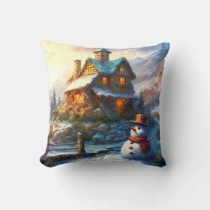 Nostalgic Christmas Snowman   Vintage Cottage Cushion