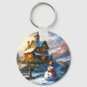 Nostalgic Christmas Snowman   Vintage Cottage Key Ring
