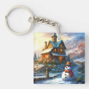 Nostalgic Christmas Snowman   Vintage Cottage Key Ring
