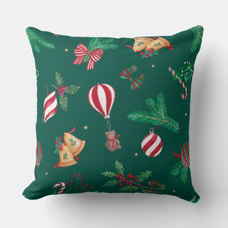 Nostalgic Christmas Teddy Bears Bauble Green Cushion
