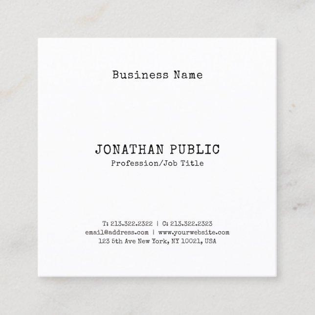 Nostalgic Classic Look Elegant Simple Cool Plain Square Business Card (Front)
