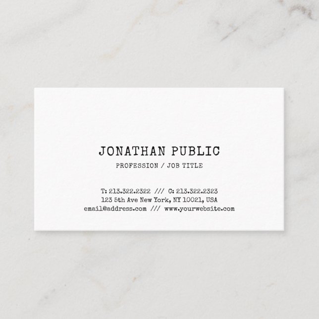 Nostalgic Classic Look Elite Design Simple Plain Business Card (Front)