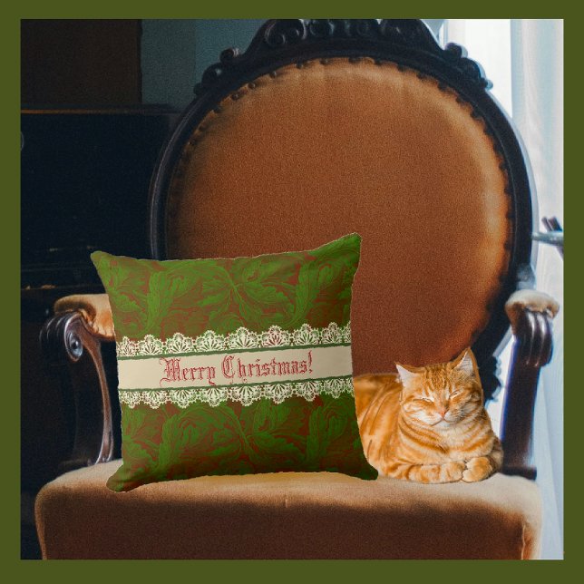 Nostalgic Classic William Morris Pattern Holiday  Cushion (William Morris Merry Christmas)