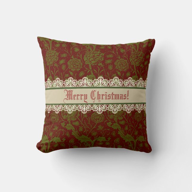Nostalgic Classic William Morris Red Holiday  Cushion (Front)