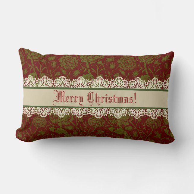 Nostalgic Classic William Morris Red Holiday  Lumbar Cushion (Front)