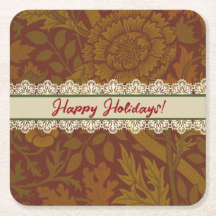 Nostalgic Classic William Morris Red Holiday  Square Paper Coaster