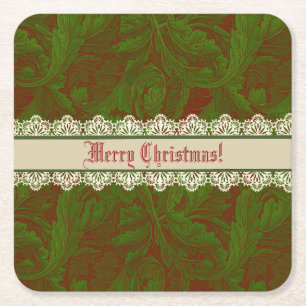 Nostalgic Classic William Morris Red Holiday  Square Paper Coaster