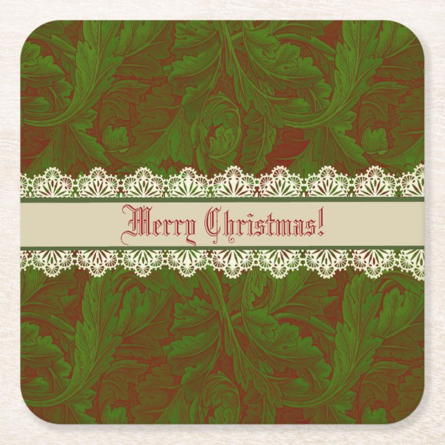 Nostalgic Classic William Morris Red Holiday  Square Paper Coaster (Front)