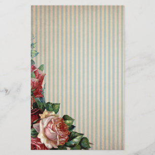Nostalgic Country Roses and Background Stripes Stationery