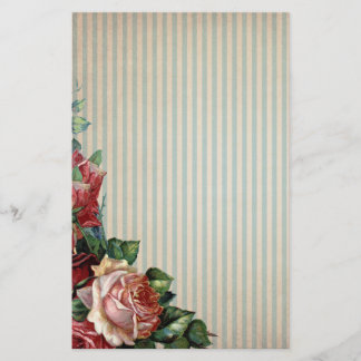 Nostalgic Country Roses and Background Stripes Stationery