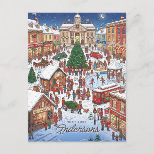 Nostalgic Cozy Christmas Village Wimmelbilder Holiday Postcard