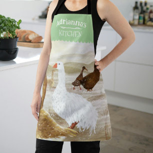 Nostalgic Farm Geese Personalised Green Apron