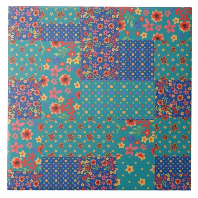 Nostalgic Faux Patchwork Pattern Ceramic Tile (Front)