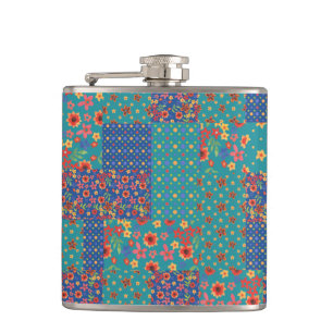 Nostalgic Faux Patchwork Pattern Hip Flask