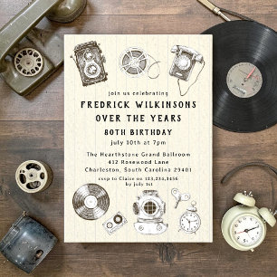 Nostalgic Film Reel Rotary Phone 80th Birthday  Invitation