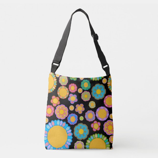 Nostalgic Flora Black Crossbody Bag (Front)
