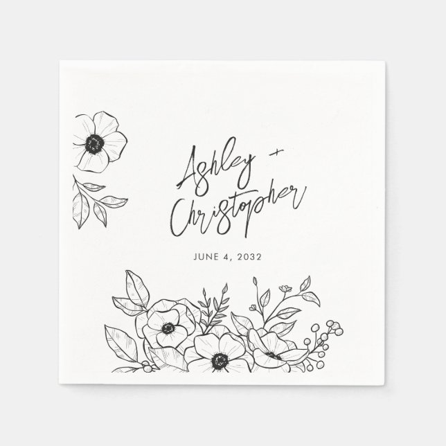 Nostalgic Floral Botanical White Wedding Cocktail Napkin (Front)