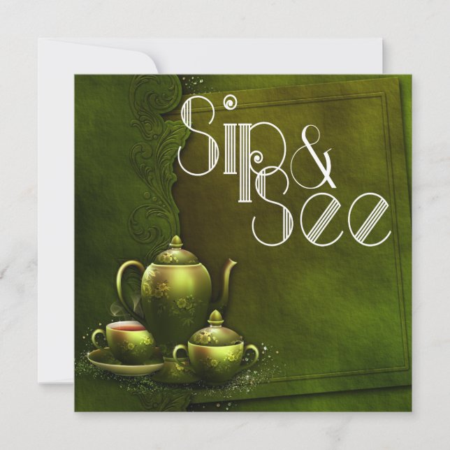 Nostalgic Forest Tea Time Sip and See Baby Shower Invitation (Front)