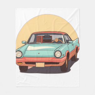 Nostalgic Future Car with Vintage Radio Fleece Blanket