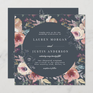 nostalgic garden floral square Wedding Invitation
