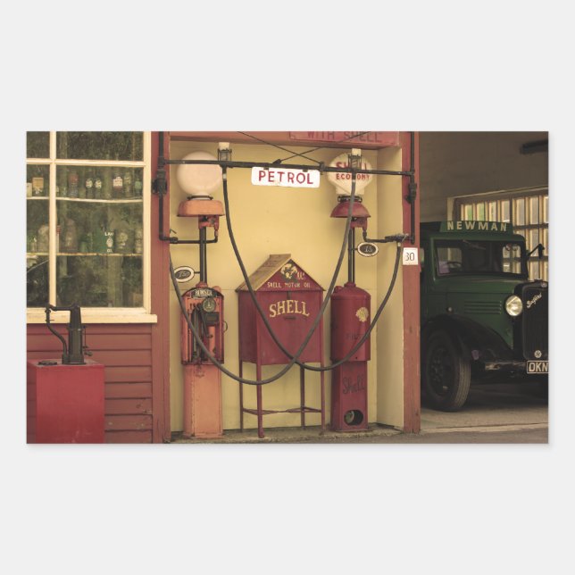 Nostalgic Gas Station Rectangular Sticker (Front)