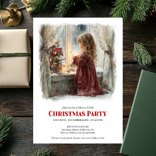 Nostalgic girl awaits Santa digital Christmas  Invitation
