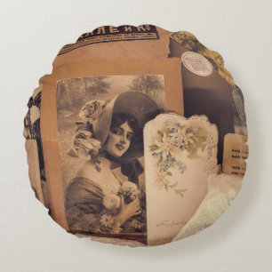 Nostalgic Glamour: Vintage Russian Portraits. Round Cushion