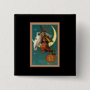 Nostalgic Happy Halloween Witch & Owl 15 Cm Square Badge